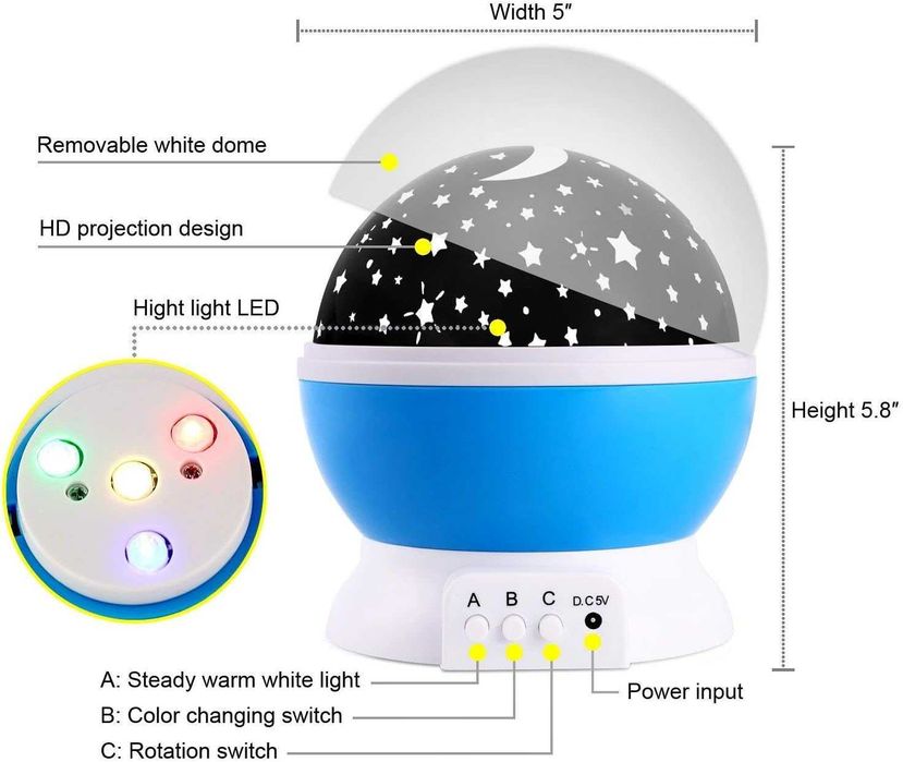Lampa 2in1 cu Proiector de Cer Instelat Lumina de Noapte Rotativa 360°