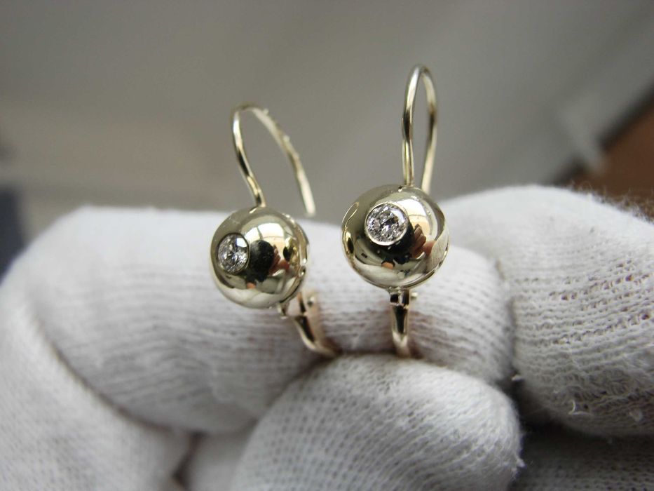 (REZ) Cercei Aur 14K Button Cu Diamante