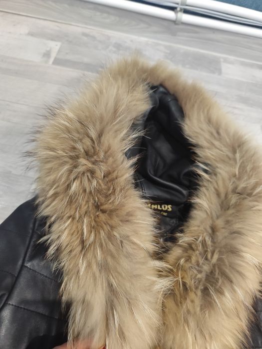 Палто от естествена кожа и пух с естествен косъм