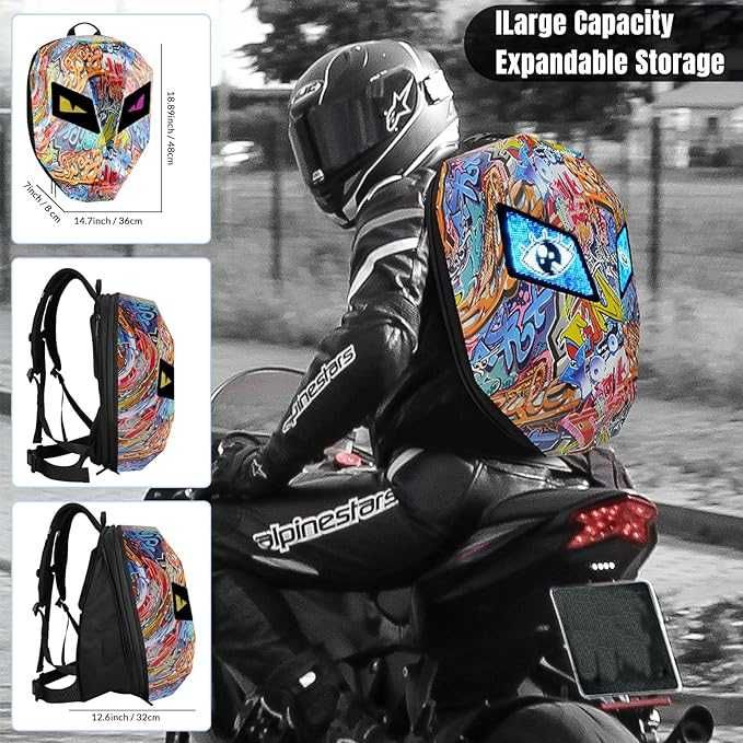 Rucsac / Ghiozdan Moto rigid cu Led Impermeabil Devil Eyes