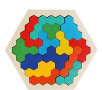 Puzzle din lemn- redarea modelului - hexagon
