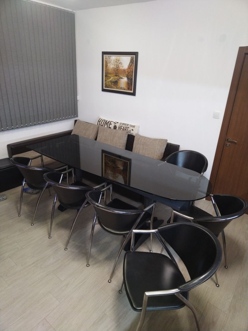 Трапезна маса от метал и стъкло + 6 дизайнерски стола Calligaris