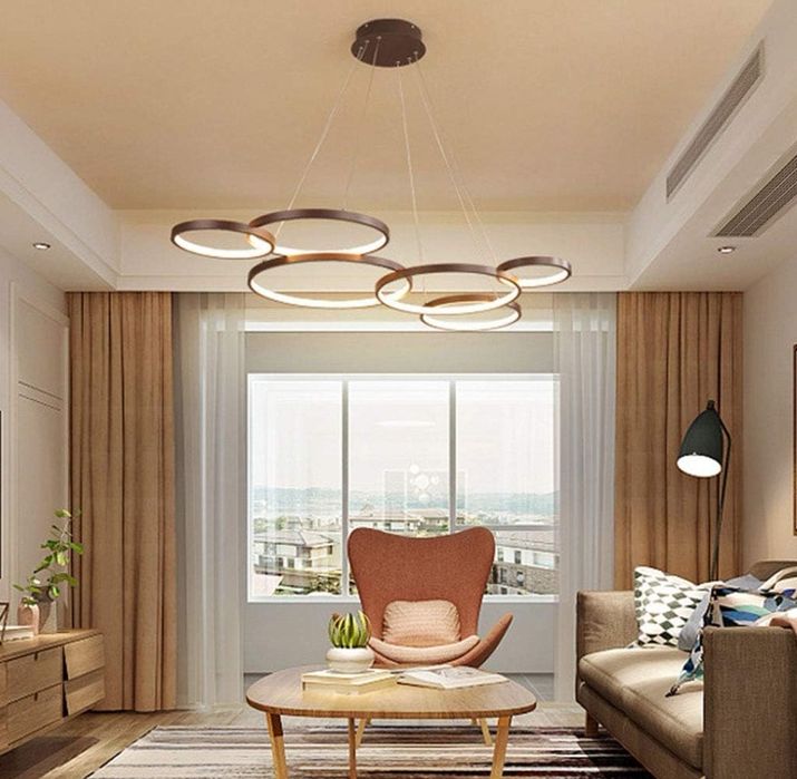 Висяща лампа Модерна LED 88W цвят кафе  лед Димируема с дистанционно