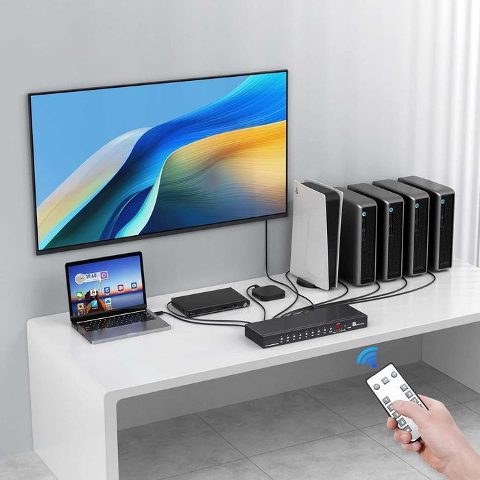 Comutator Switch HDMI 4K60Hz 8 porturi 8în1 RS232 HDCP2.2 telecomanda