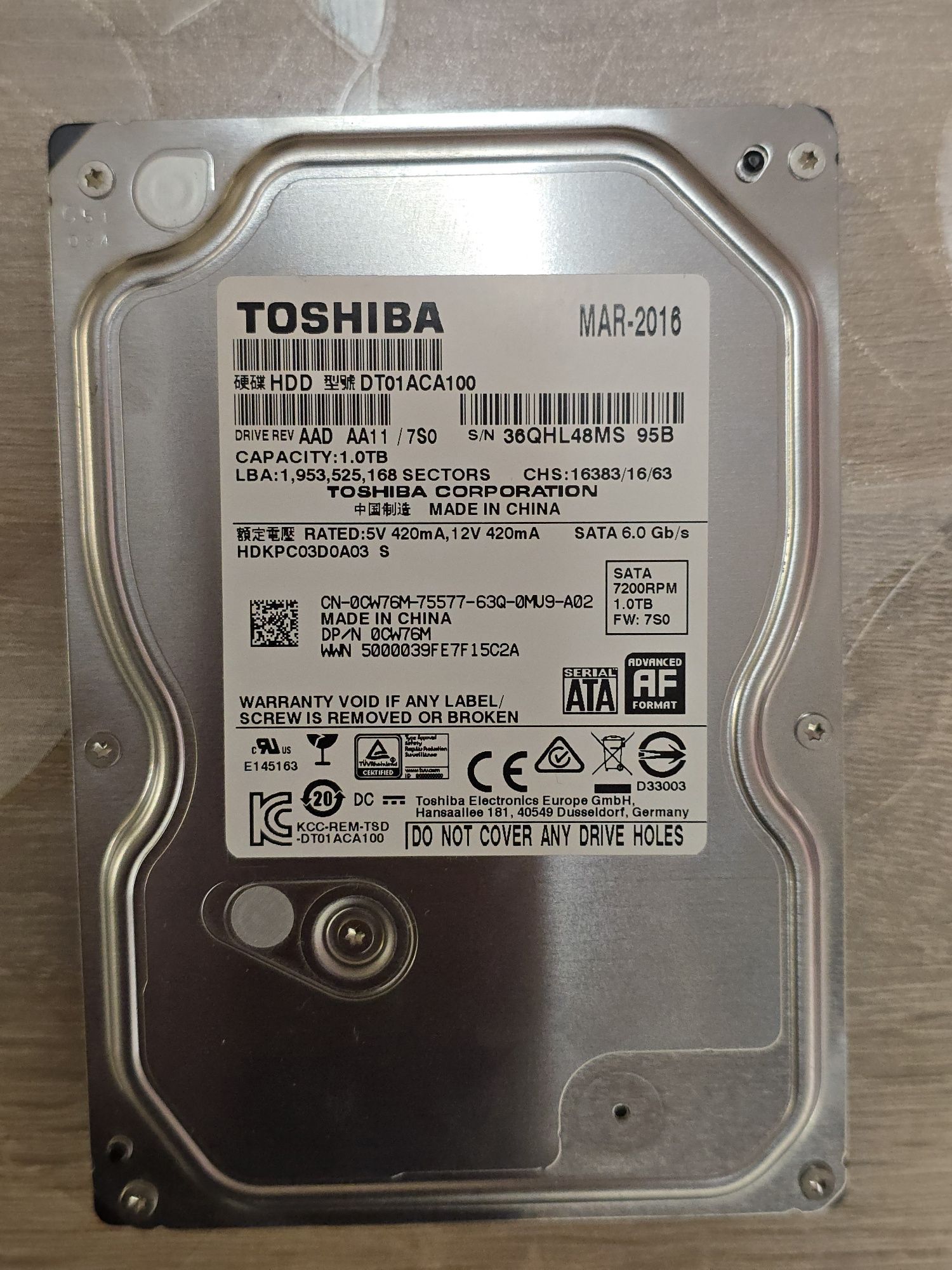 Харддиск 1TB SATA 100% живот 3.5"