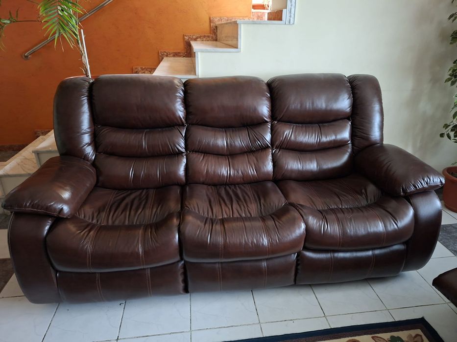 Set canapea piele naturala cu recliner