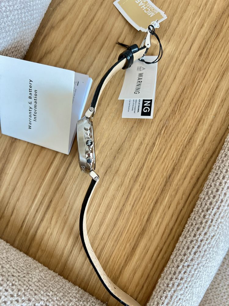 Michael Kors, Часовник с хронограф и кожена каишка, Черен