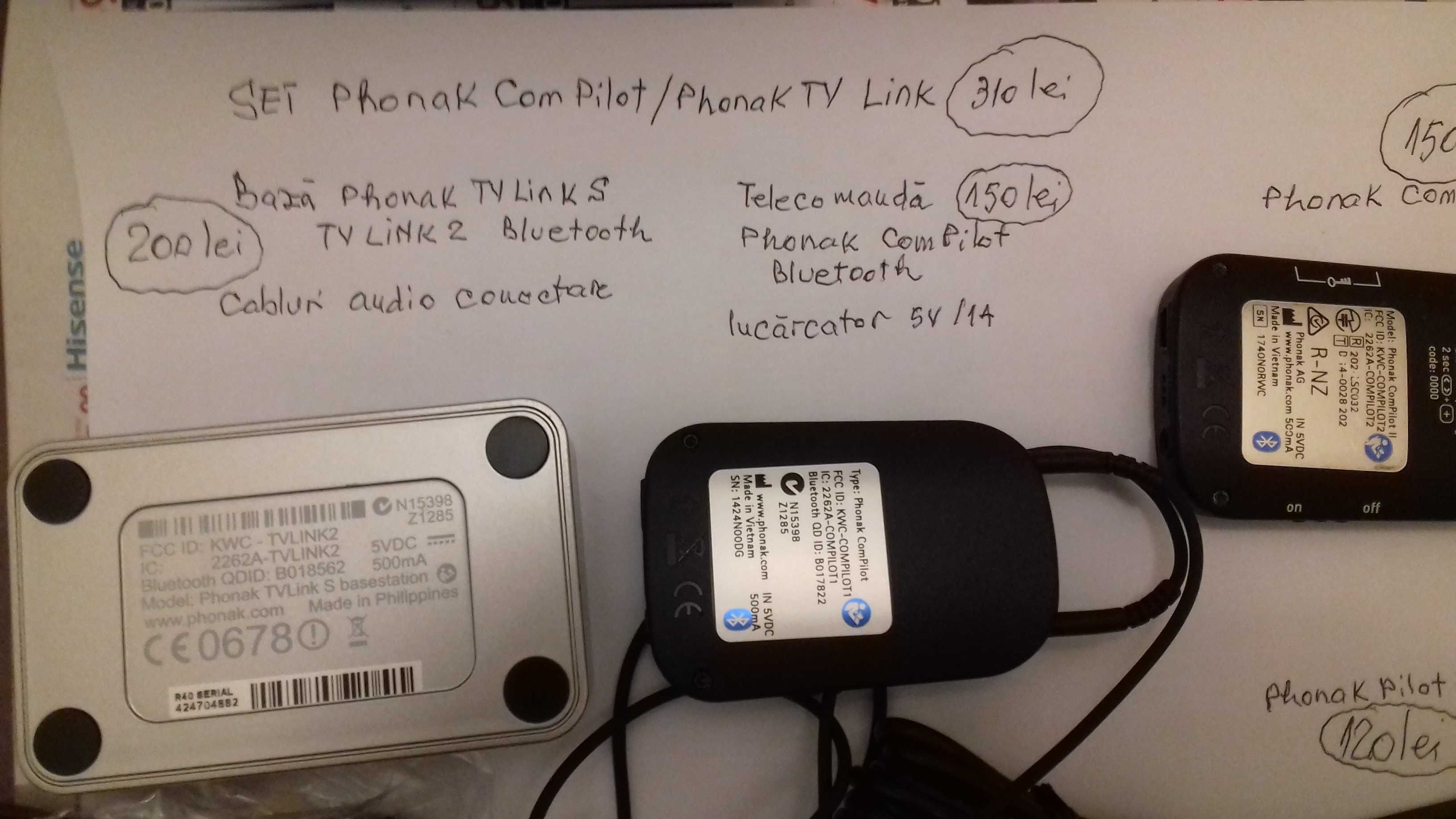 Set   Phonak Com Pilot / Phonak TV Link 2 -nou i functi. / TELECOMENZI