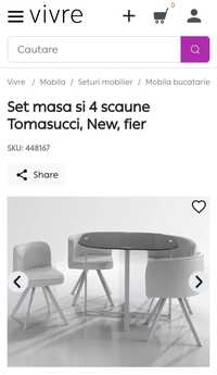 Set masa sticla si 4 scaune piele alb sidef Vivre