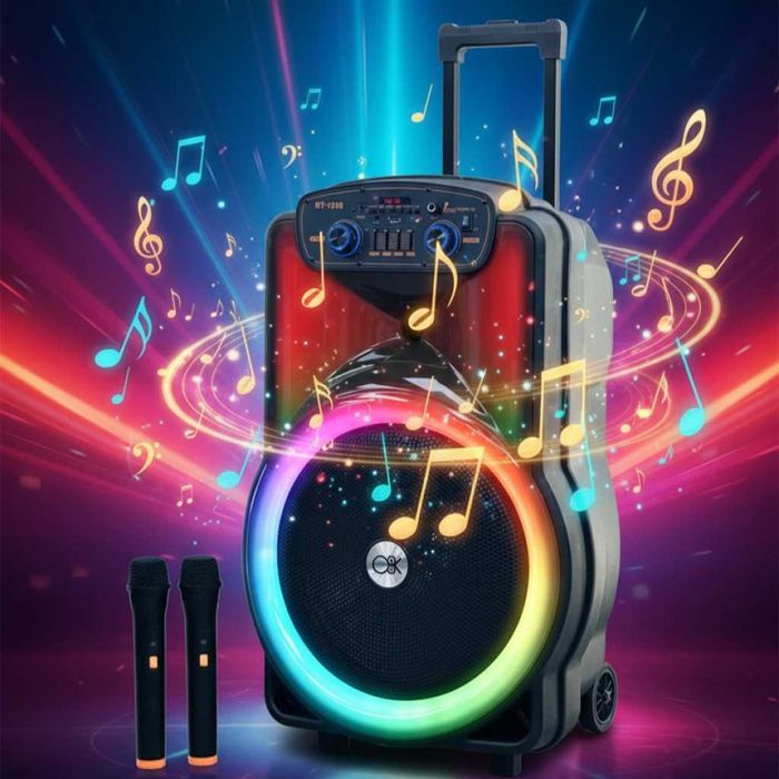 Караоке тонколона 12" BT-1218 с Bluetooth, цветомузика и 2 безжични ми