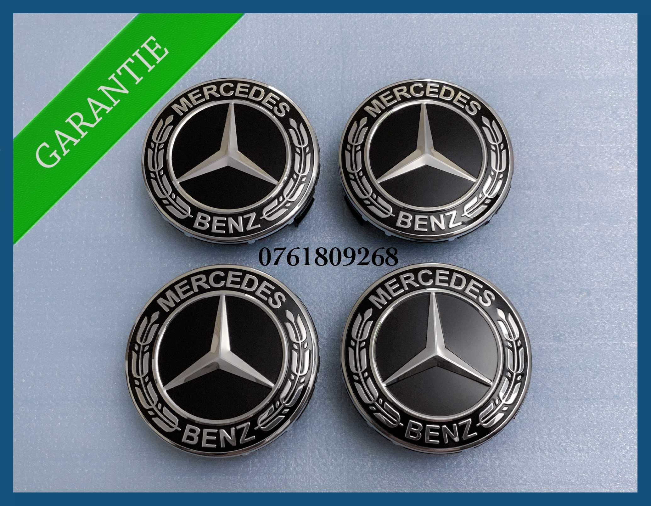 Set 4 capace negre 75mm jante aliaj Mercedes Benz