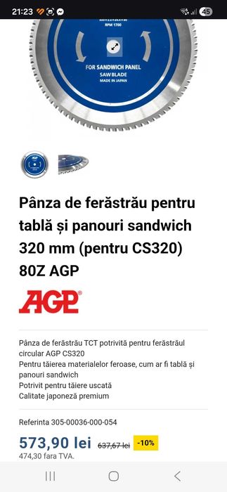 Fierastrau circular metal sandwich AGP CS320 ca si Hilti Bosch Makita