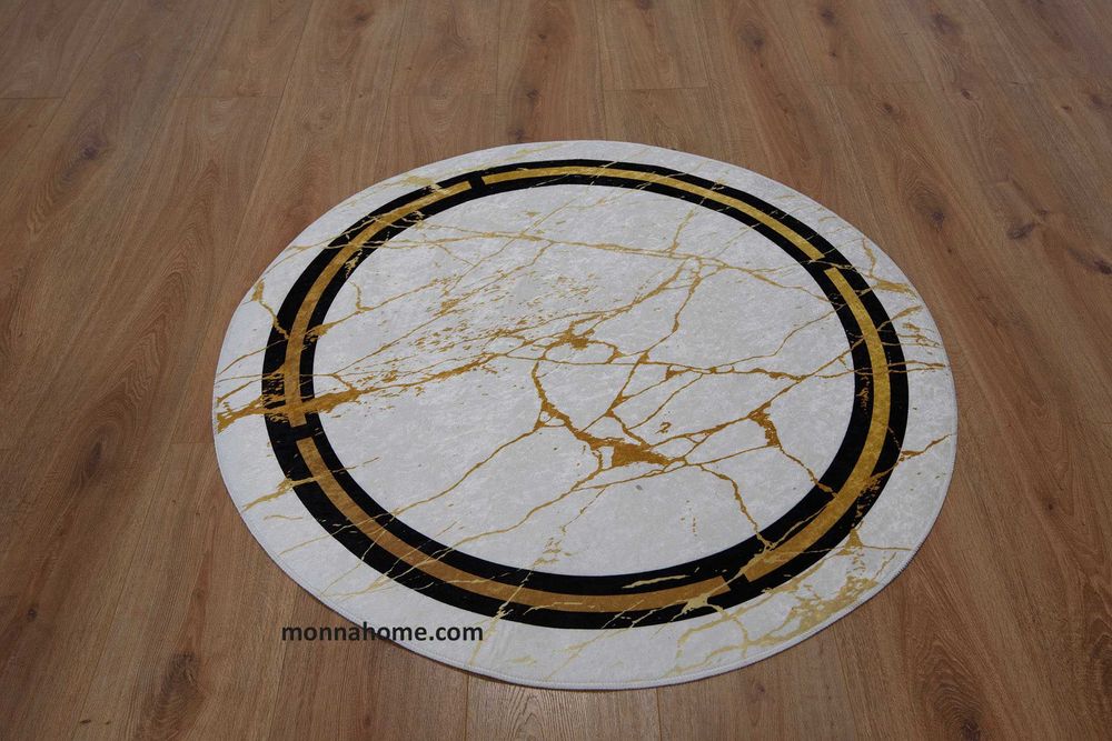 150/150 см Килим в кръгла форма с неутрална основа и с ефект на мрамор