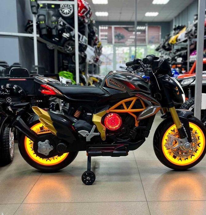 Электромотоцикл, для детей, 2 мотора, гелиевые колеса, кожаное сиденье