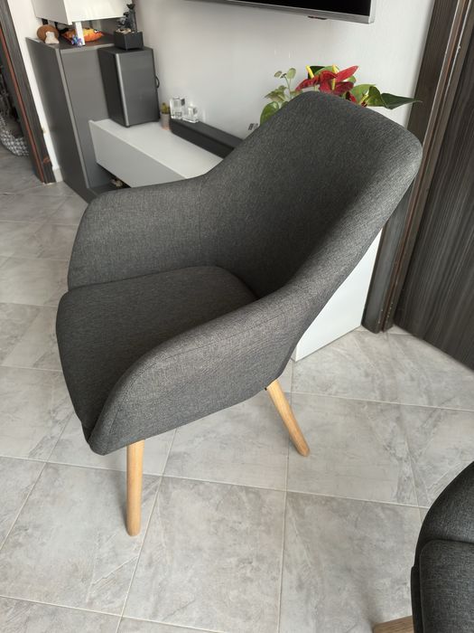 2 бр Кресло UDSBJERG сив текстил/краченца от масивен дъб