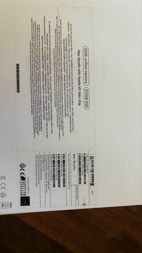 Mac Studio M1 Max 10-core CPU/24-core GPU/32GB Memory/512GB SSD