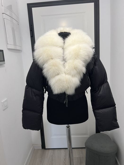 Geaca puf, blana naturala, scurta fermoar