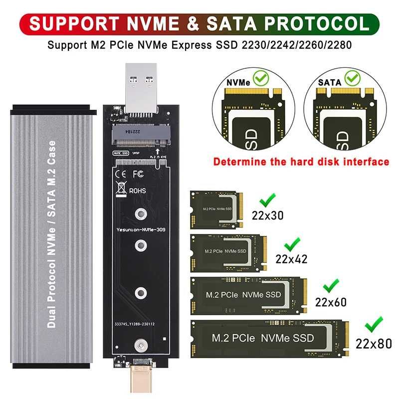 Adaptor SSD M.2 NGFF / NVMe la USB 3.0 si USB-C rack extern carcasa