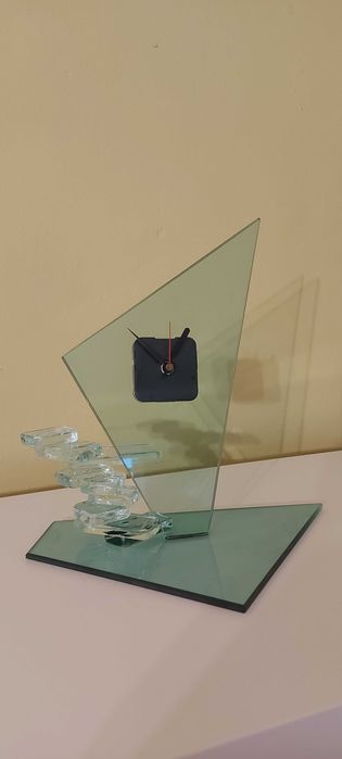 Ceas birou din sticla pt biblioteca,vitrina handmade analogic,quartz