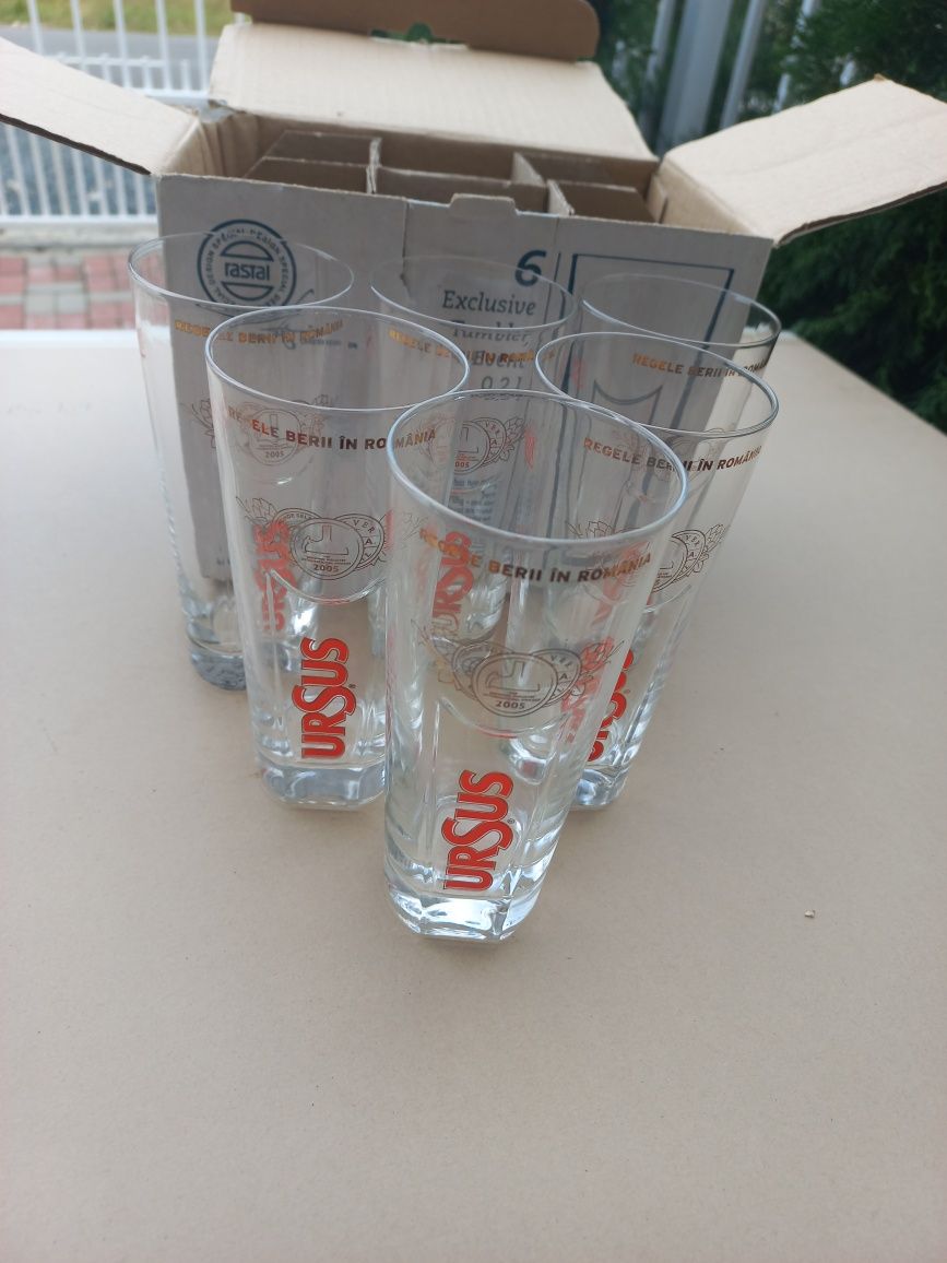 Vând set de 6 pahare de bere Ursus 0,2ll - noi