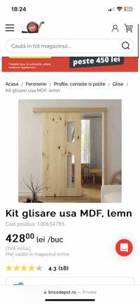 Kit glisare usa nou, MDF , lemn