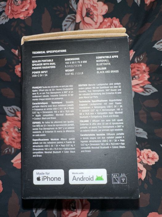 Boxa portabila Marshall Emberton III, Bluetooh 38W, Autonomie 32 ore,