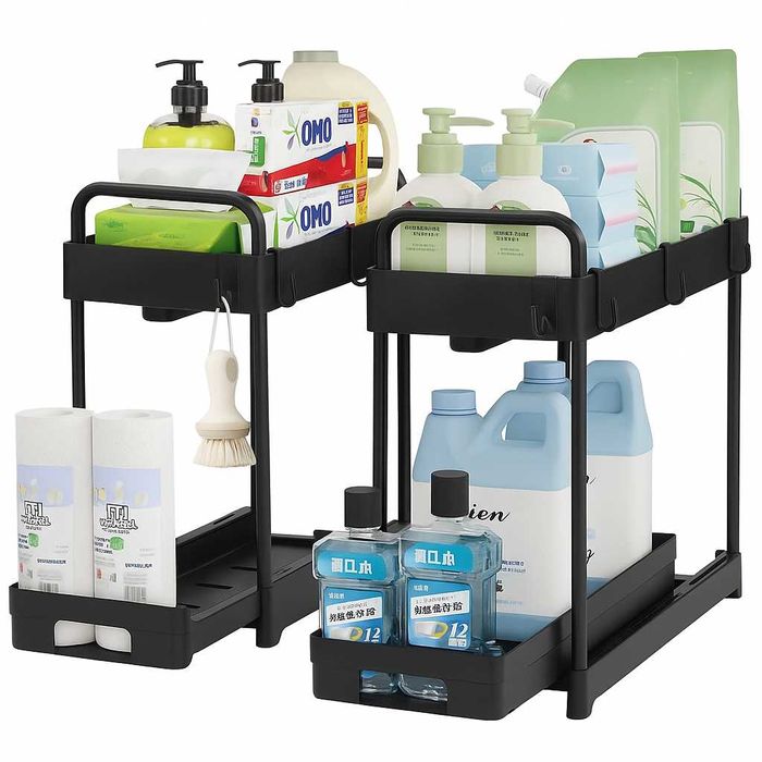 Комплект от 2 бр Органайзер за кухня, с 4 куки и 2 чашки – черен