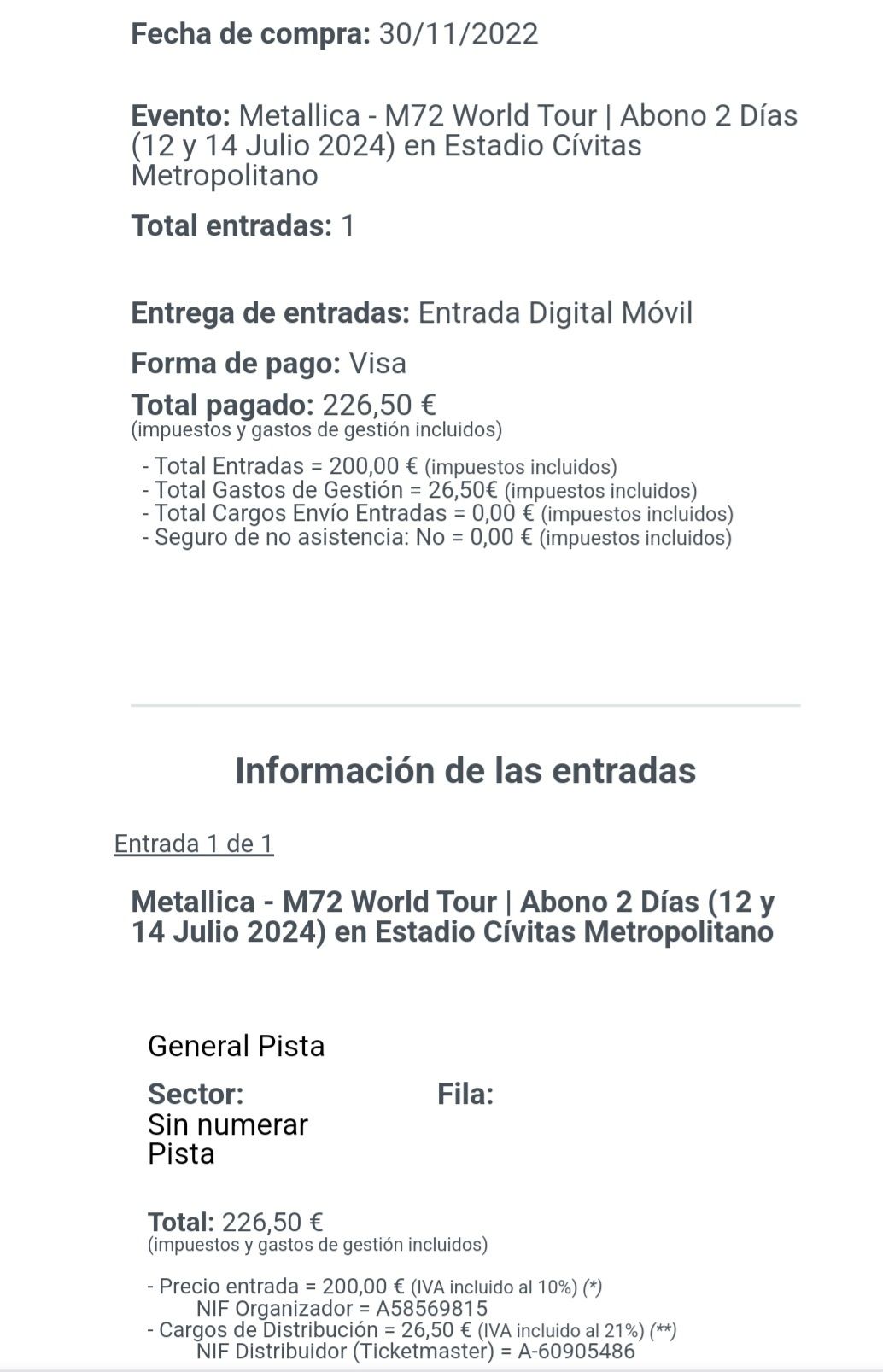 Bilete Metallica Madrid 12 si 14 Iulie 2024