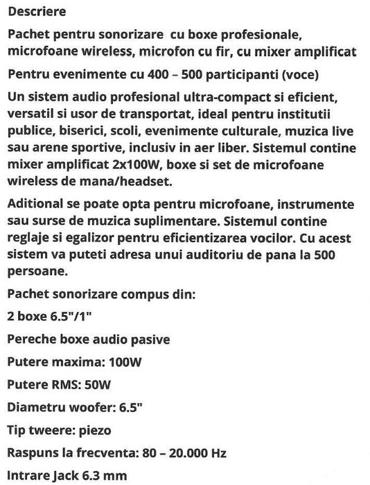 Sistem sonorizare PM 400