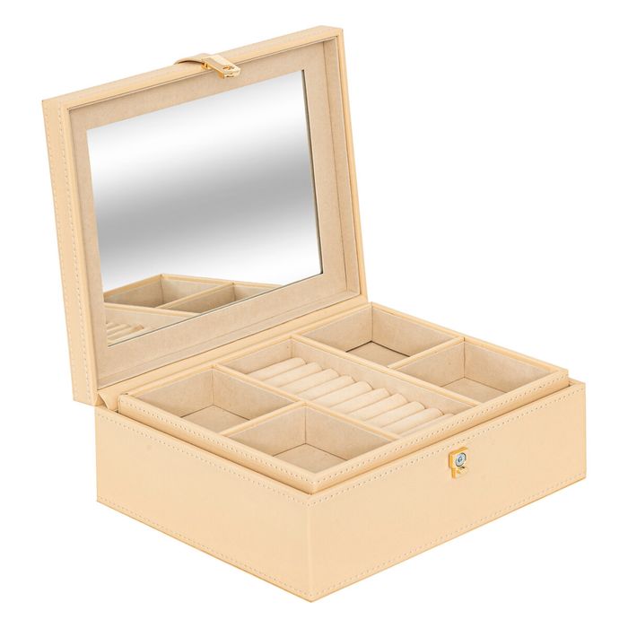 Кутия за бижута бежова кожа