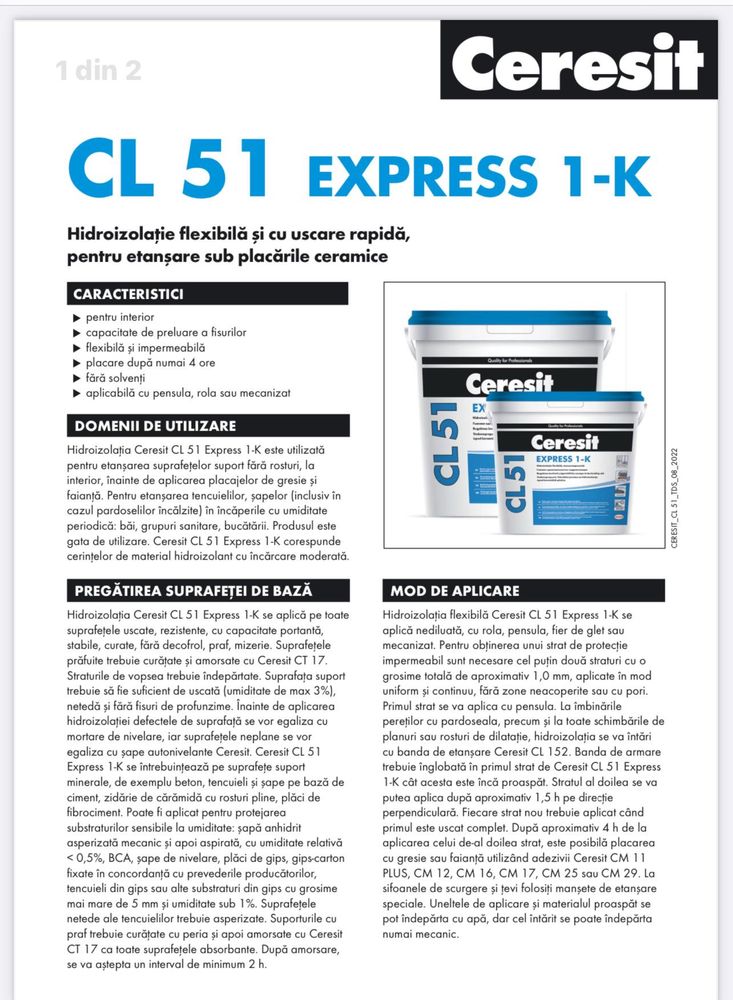 Hidroizolatie flexibila Ceresit CL 51,15 kg.