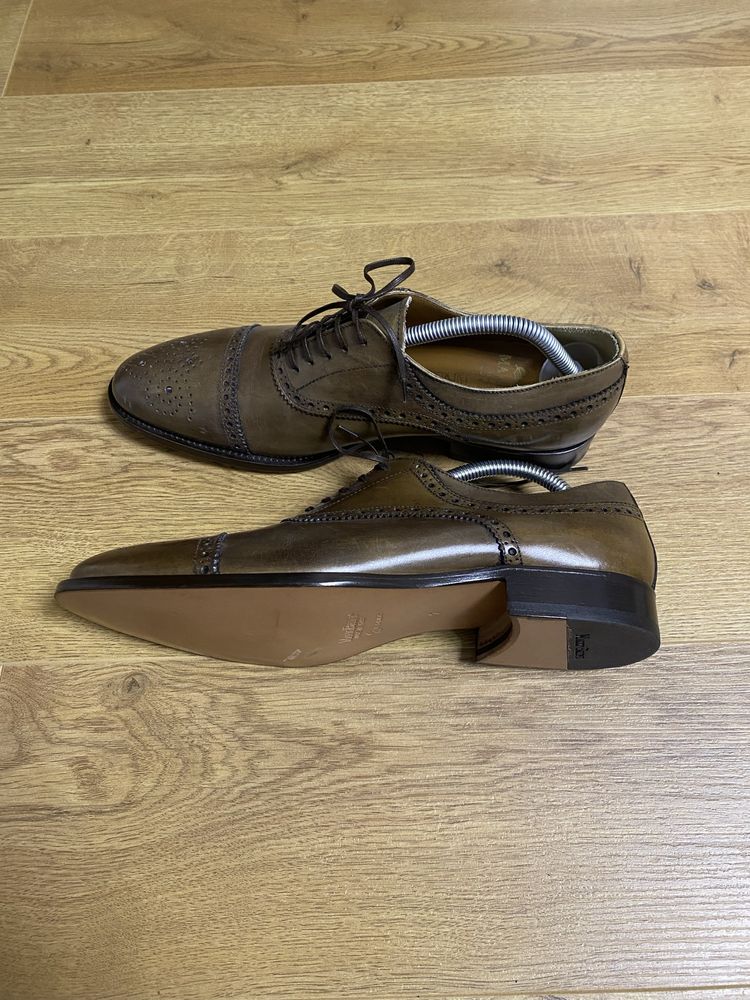 Pantofi Oxford Wingtip (Brogue), piele maro, cuoio vero - Mario Bruni