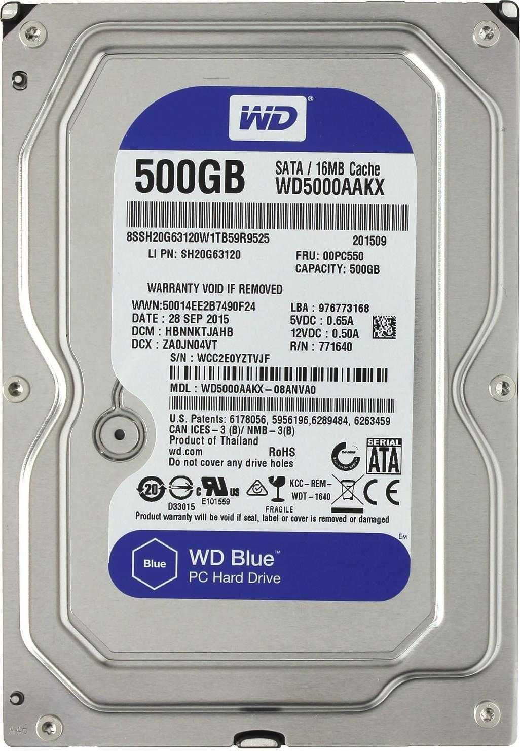 Жесткий диск HDD Western Digital Blue WD5000AAKX 500 ГБ