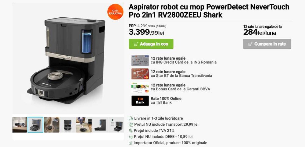 Robot de aspirare cu mop Shark PowerDetect RV2800ZEEU