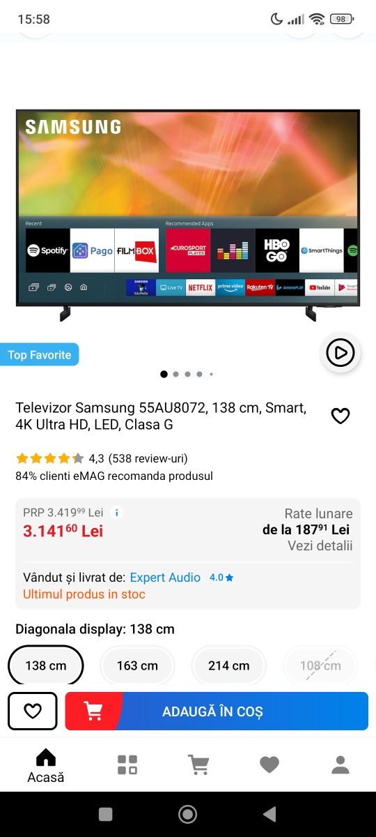 Se vinde tv Smart Samsung / 138 cm /