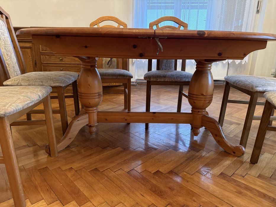 Masa extensibila  lemn masiv + 6 scaune