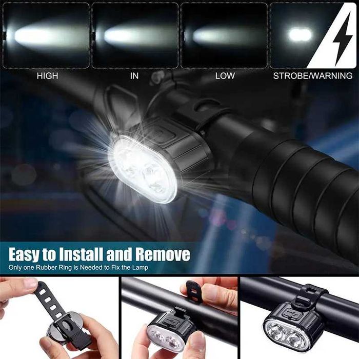 Комплект акумулаторни, водоустойчиви LED светлини за велосипед USB-078