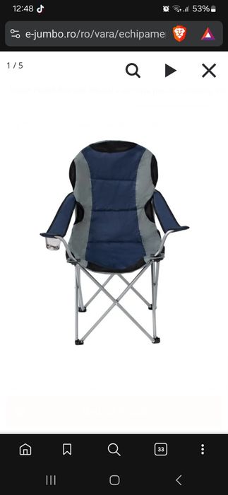 Scaun Pliabil Antracit Albastru cu Husa pentru Camping 59x59x105cm
Dis