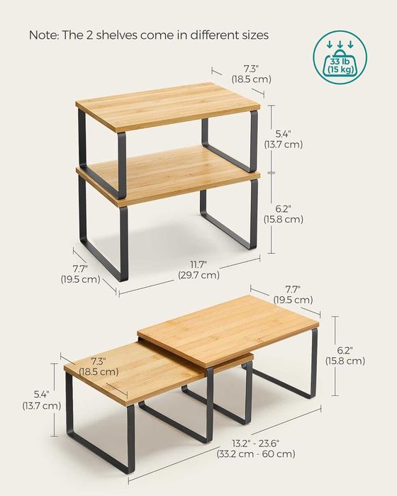 Set 2 etajere bambus organizator de blat pentru condimente accesorii