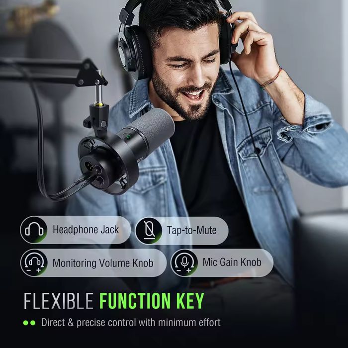 Kit microfon profesional + braț reglabil streaming, podcast, gaming