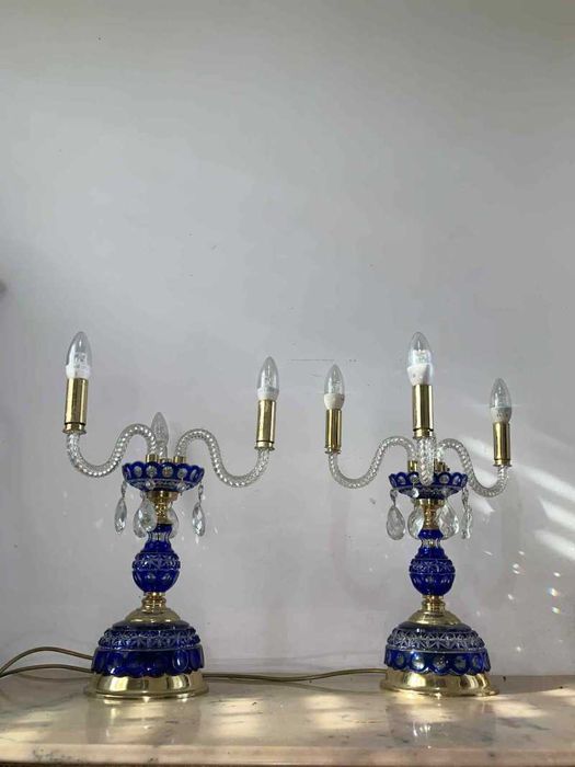 Set de doua veioza sticla de murano si cristale