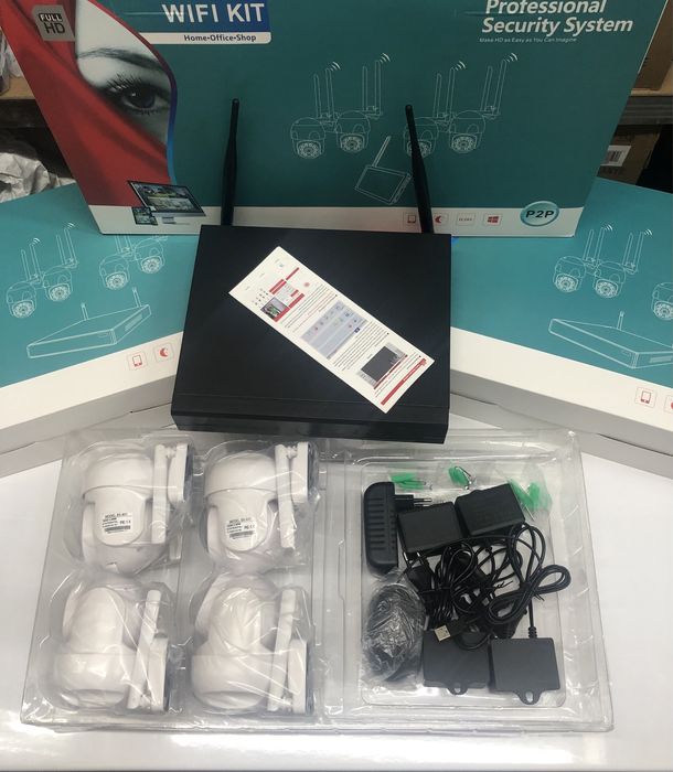 Sistem Supraveghere Rotativ Smart Wifi 2k NVR 4 Camere IR50m Hdd 1 Tb