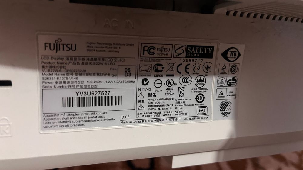 Fujitsu B22W-6 LED – 22” IPS монитор, Full HD, 60Hz, като нов + кабели