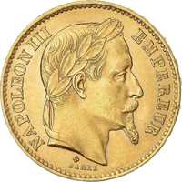 Moneda istorica din Aur 20 franci Napoleon al III-lea 6.45 grame