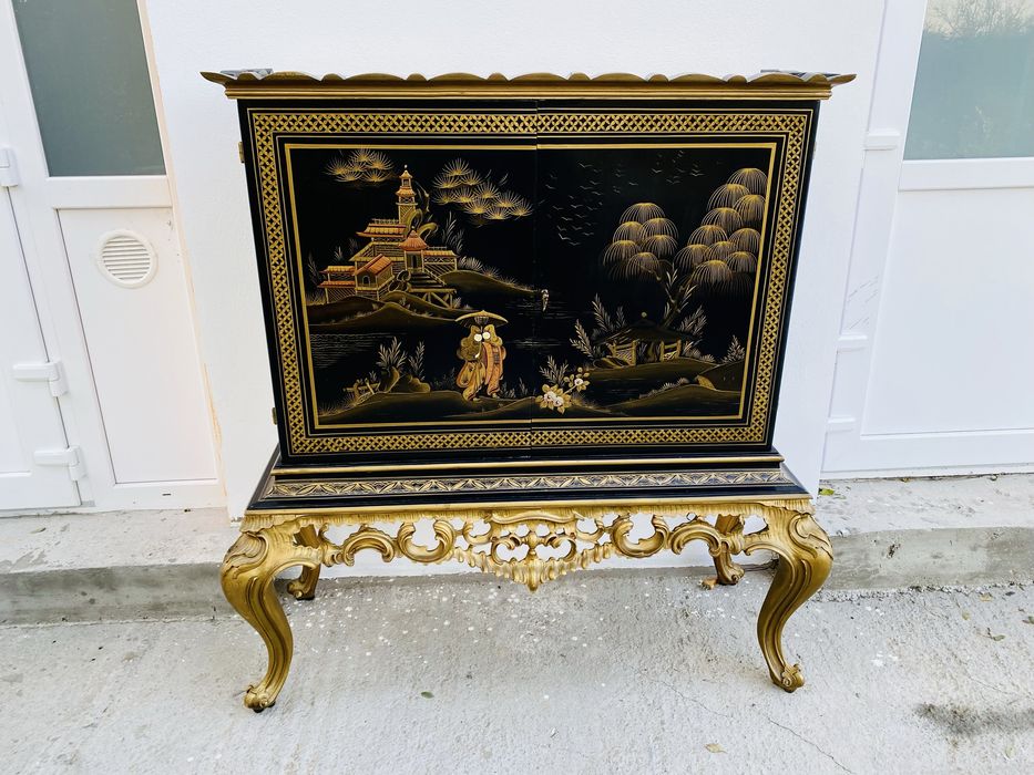 Comoda Bar Asiatica Lemn Masiv Vintage Pictura