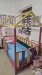 Pat copii Montessori mare 200 x 90 roz cu galben + saltea