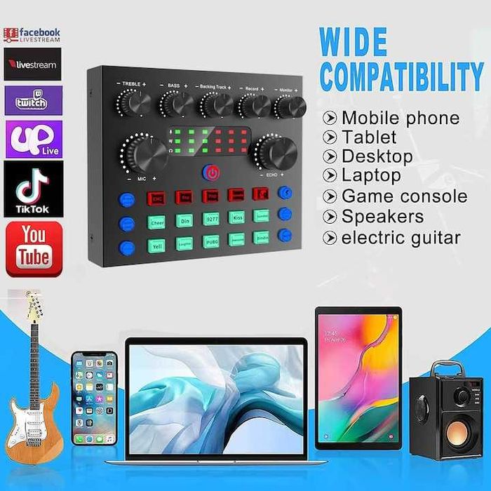 Placa de sunet V8, Bluetooth, mixer cu 10 efecte sonore,acumulator