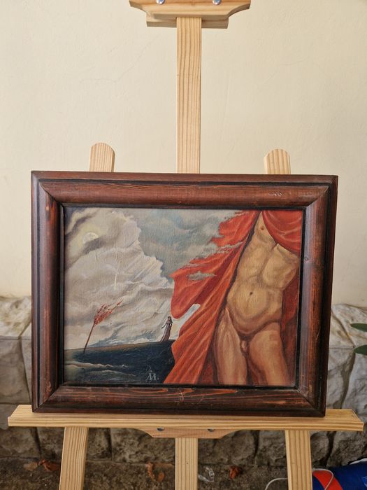 Прекрасна антикварна картина български автор платно масло