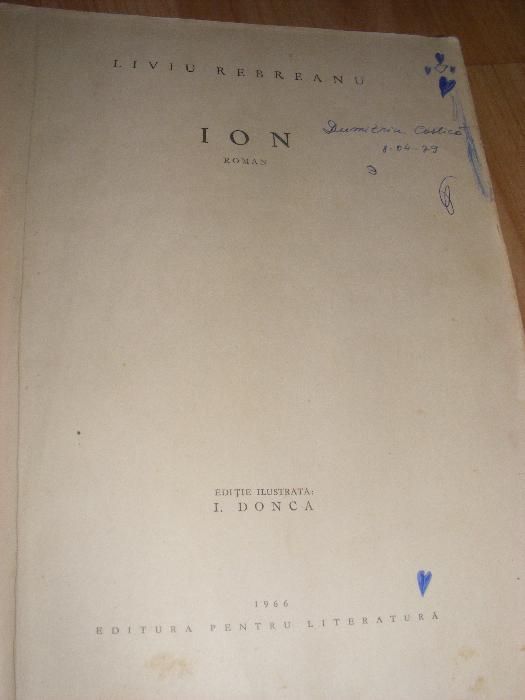 Carte veche 1966,Romanul ION de Liviu Rebreanu,Format mare cartonat