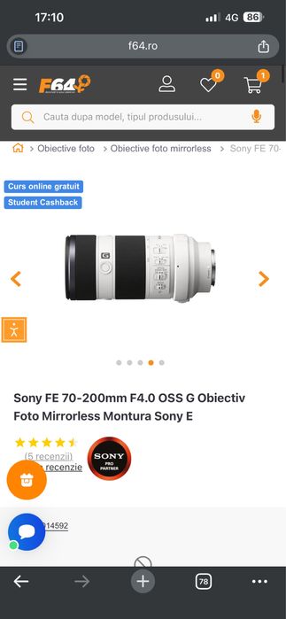 Sony 70-200mm F4 G OSS I – Ca NOU (Folosit de 4 ori) – Preț redus